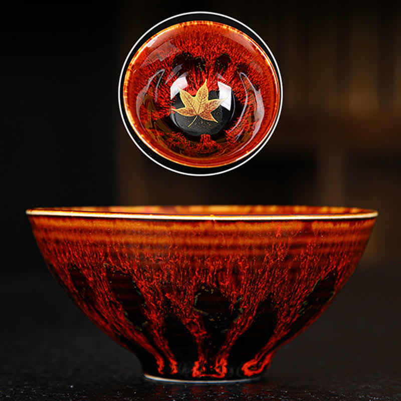 Tasse à thé en céramique colorée avec Buddha Stones et feuille d'érable