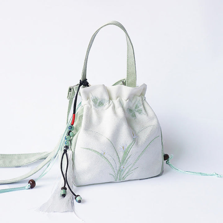 Sac à main en toile brodé à la main avec Buddha Stones et fleurs