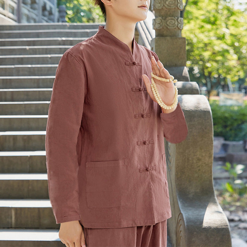Ensemble pour homme en coton et lin avec Buddha Stones, pratique spirituelle zen, yoga, méditation, prière - Brun - US/UK/AU48，EU58 (6XL) - image 6