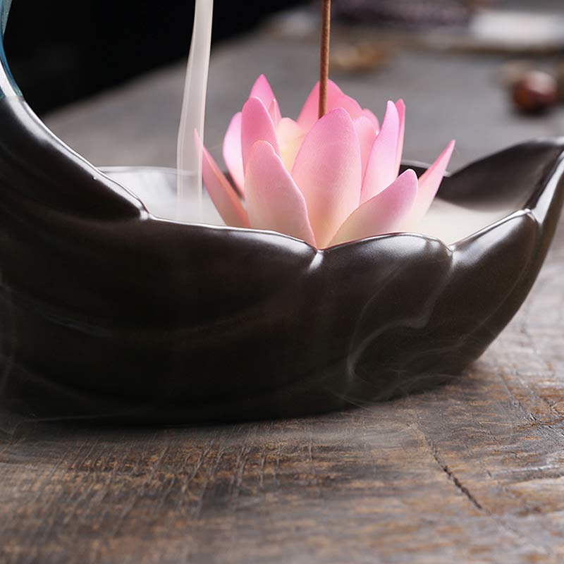 Brûleur d'encens de méditation en céramique Buddha Stones Little Deer Lotus