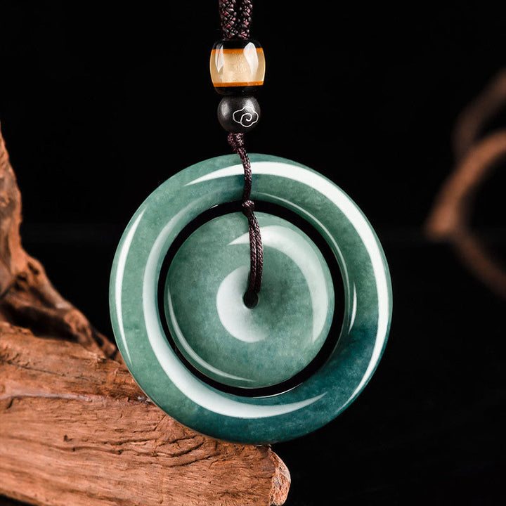 Collier pendentif en jade rond naturel Buddha Stones, boucle de paix, chance, prospérité