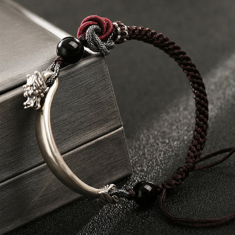 Bracelet tressé artisanal en argent sterling 925 Buddha Stones et dragon porte-bonheur