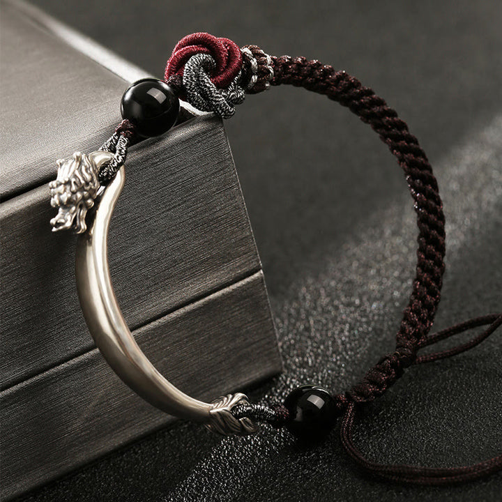 Bracelet tressé artisanal en argent sterling 925 Buddha Stones et dragon porte-bonheur