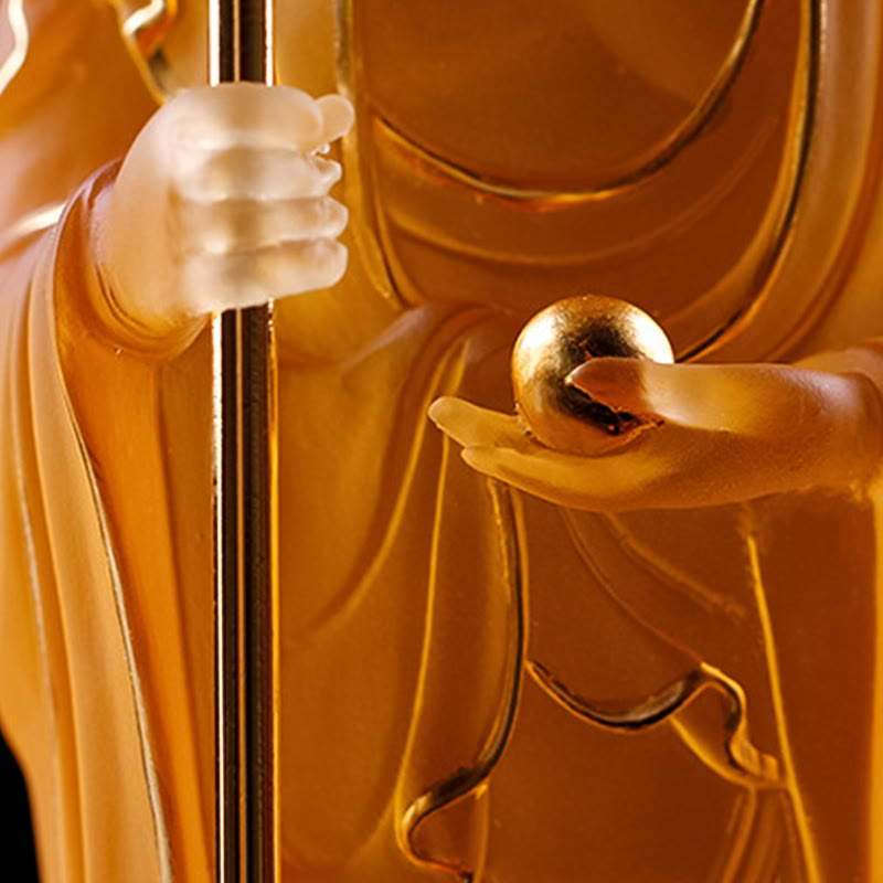 Buddha Stones faites à la main Ksitigarbha Bodhisattva Figurine Liuli Cristal Pièce d'art Statue de sérénité Décoration de la maison - image 10