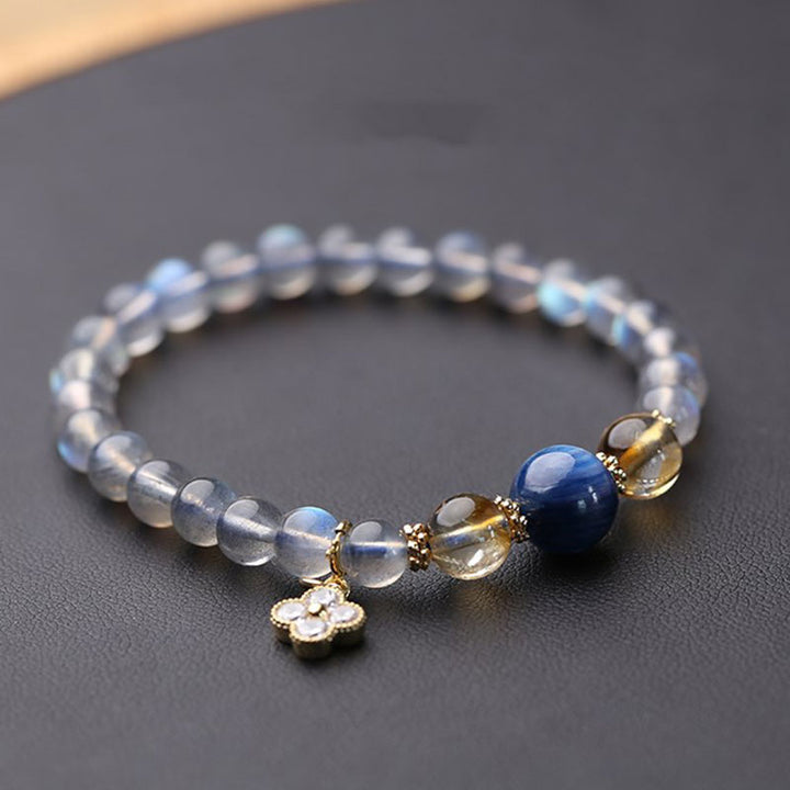 Bracelet de perles de guérison en pierre de lune naturelle et fleur de jaspe