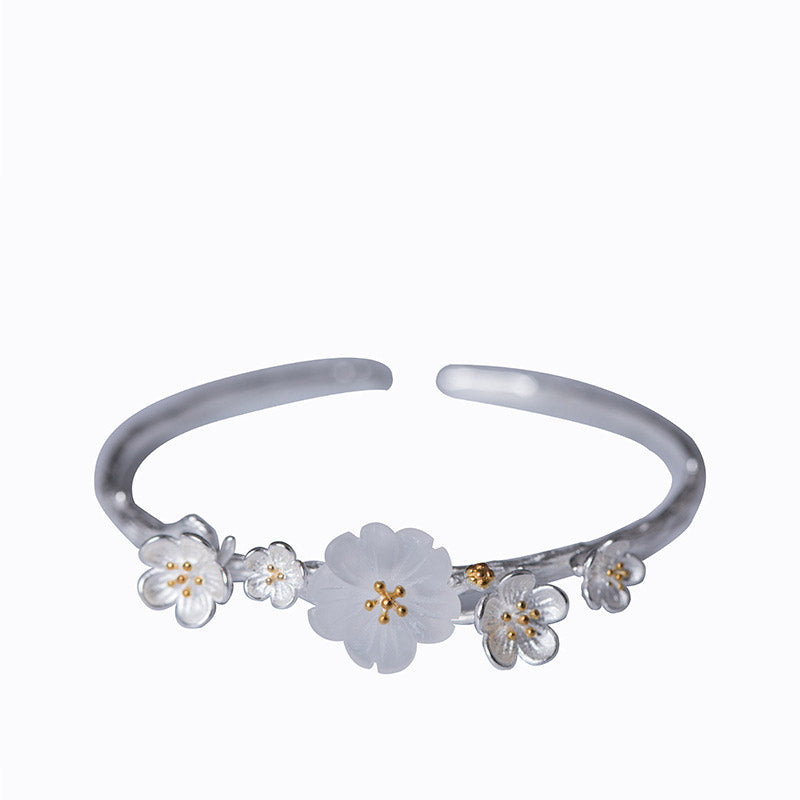 Bracelet réglable en argent sterling 925 Buddha Stones et fleur de prunier