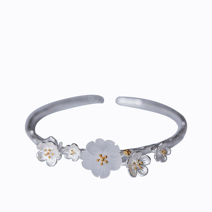 Bracelet réglable en argent sterling 925 Buddha Stones et fleur de prunier