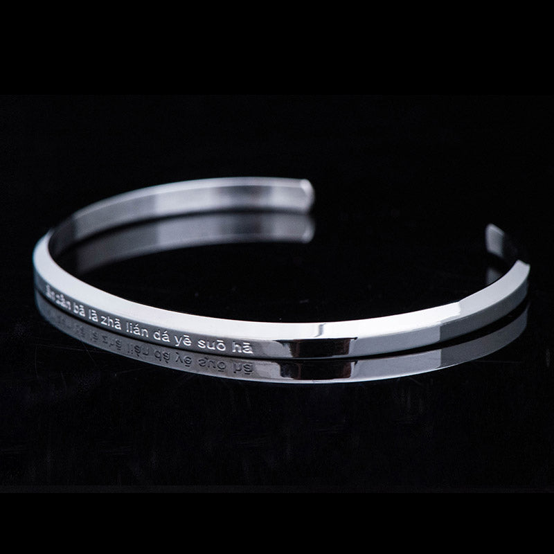Bracelet de protection et de bénédiction en acier titane gravé avec six mots vrais de Buddha Stones