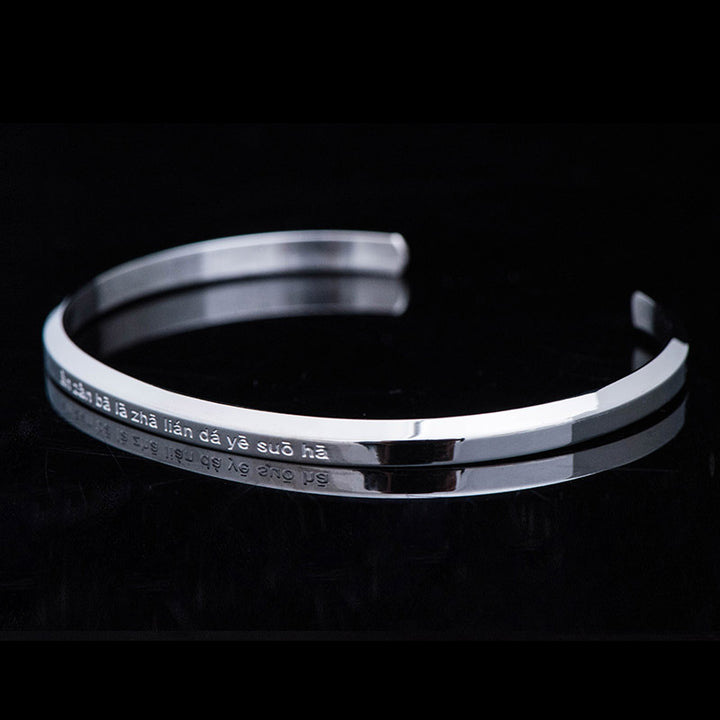 Bracelet de protection et de bénédiction en acier titane gravé avec six mots vrais de Buddha Stones