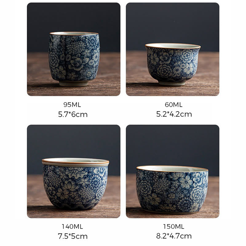 Tasse à thé en céramique motif Buddha Stones Lotus bleu Fleur de pêcher Chrysanthème Tasses à thé Kung Fu