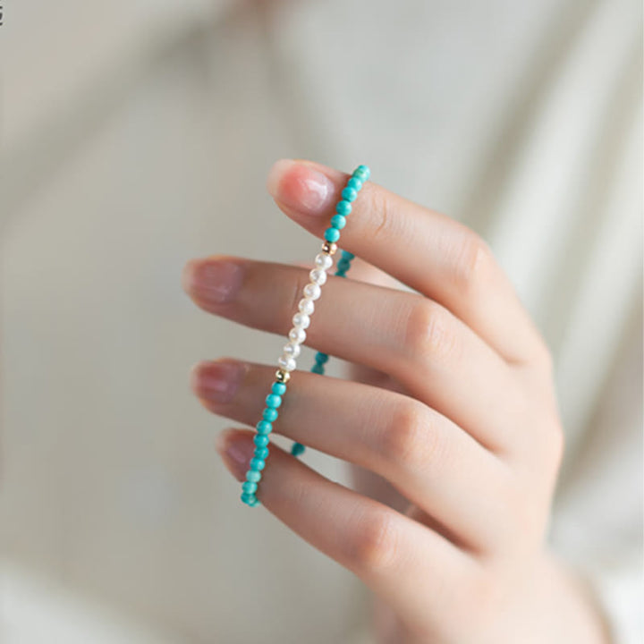 Bracelet en perles de turquoise naturelles en argent sterling 925 de Buddha Stones