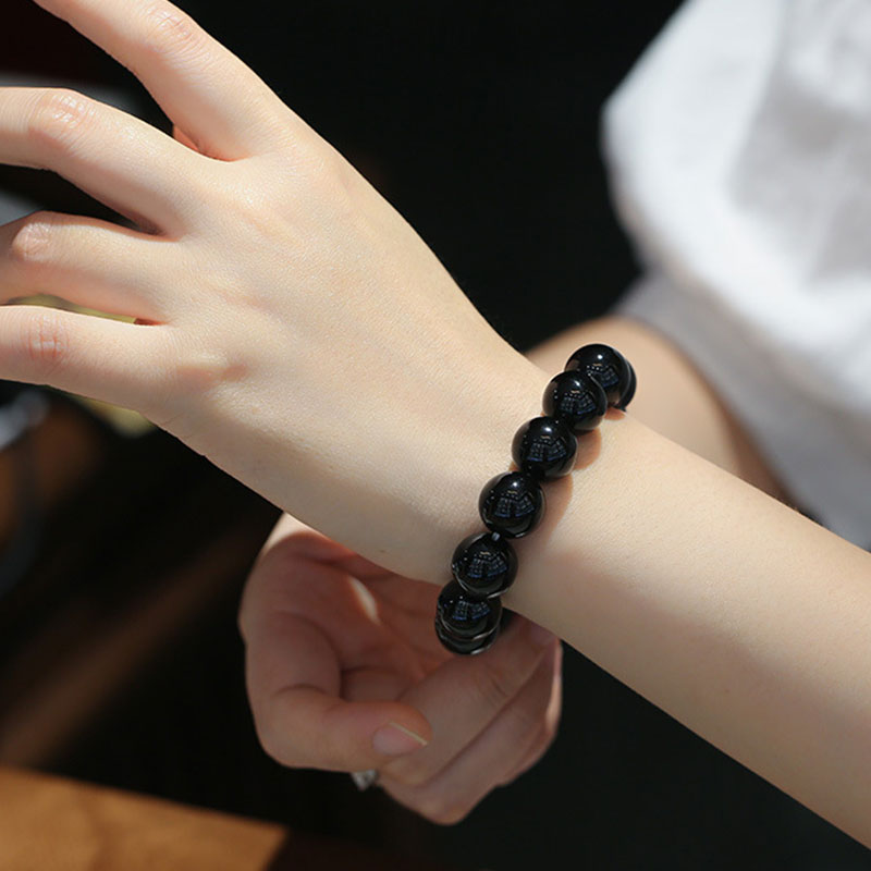 Bracelet porte-bonheur en onyx noir naturel Buddha Stones