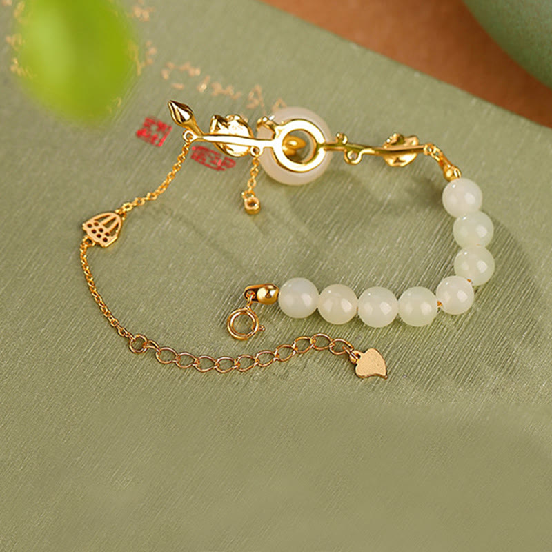 Bracelet chaîne porte-bonheur en argent sterling 925 avec boucle de paix en jade Hetian et Buddha Stones
