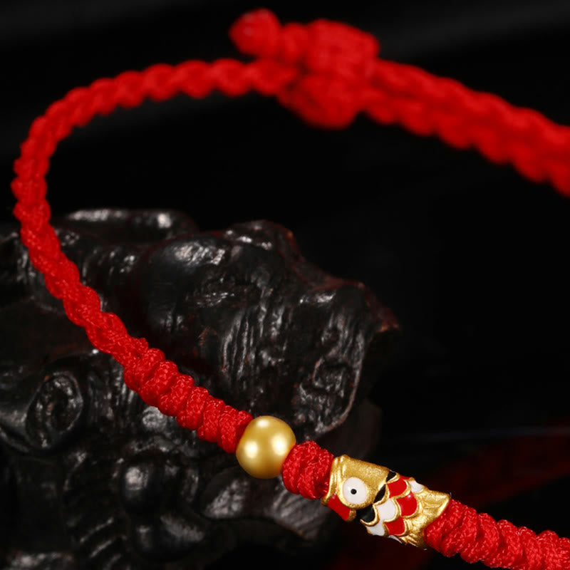 Bracelet tressé artisanal en or 999 avec poisson Koi et Buddha Stones
