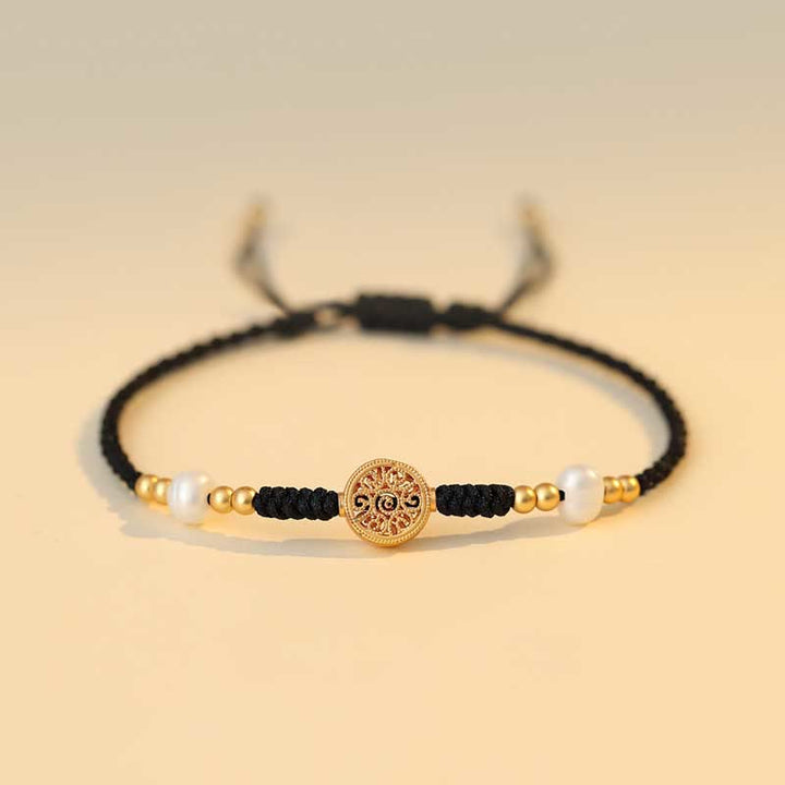 Bracelet tressé en cuivre avec Buddha Stones et pièce de monnaie, arbre de la fortune, chance et force