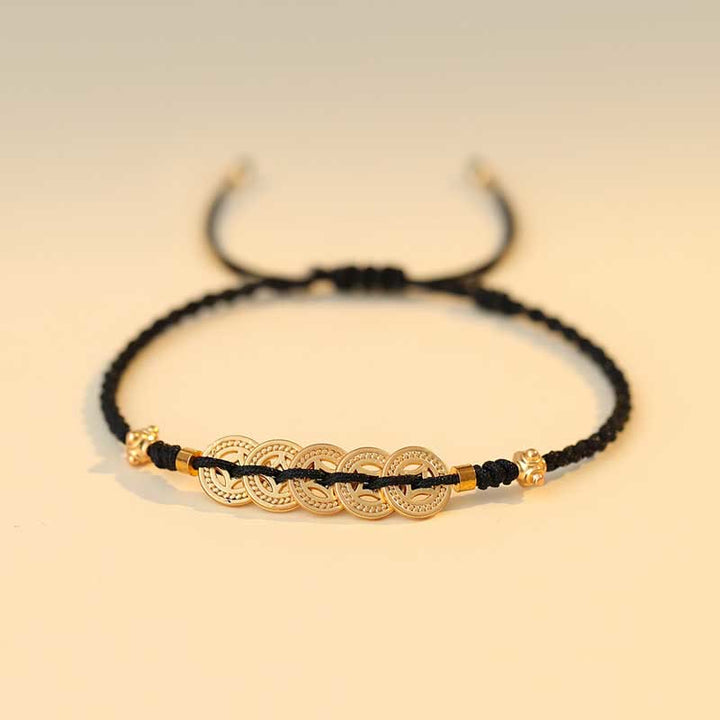 Bracelet tressé en cuivre avec Buddha Stones et pièce de monnaie, arbre de la fortune, chance et force