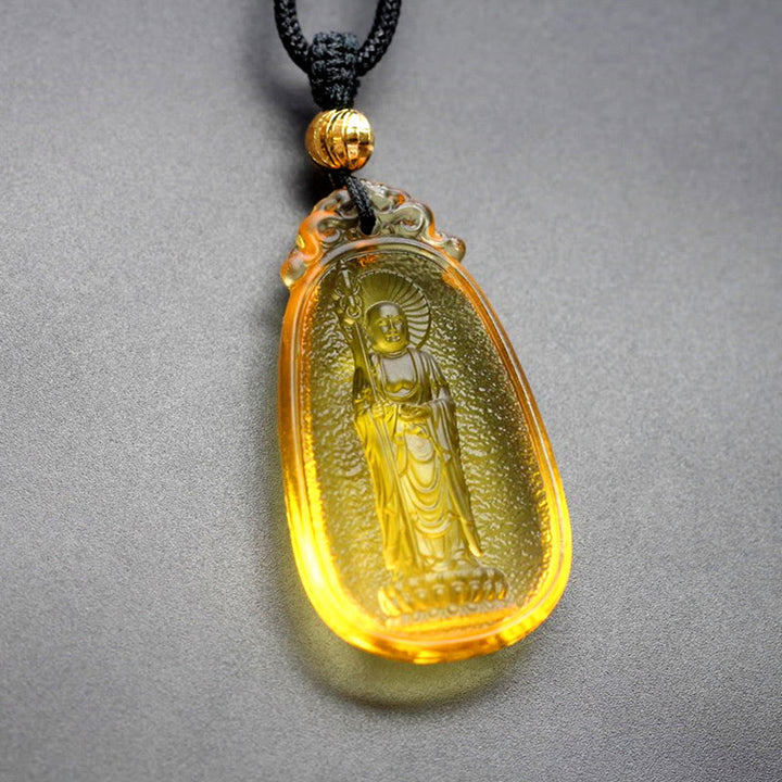 Collier pendentif amulette de sérénité en cristal Buddha Stones Liuli Ksitigarbha