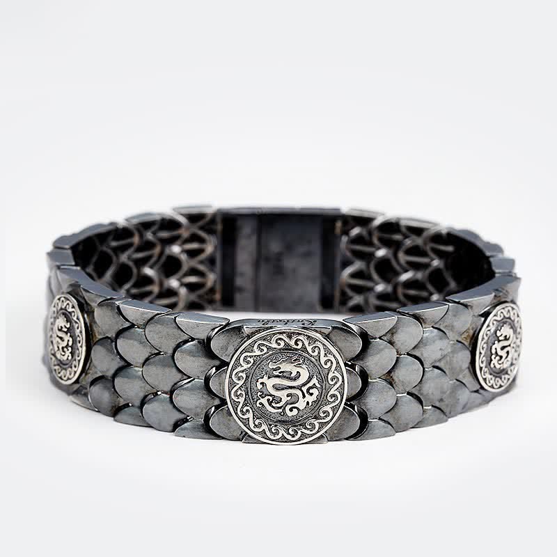 Bracelet jonc porte-bonheur en argent sterling 925 avec écailles de dragon et Buddha Stones - 21 cm - image 0