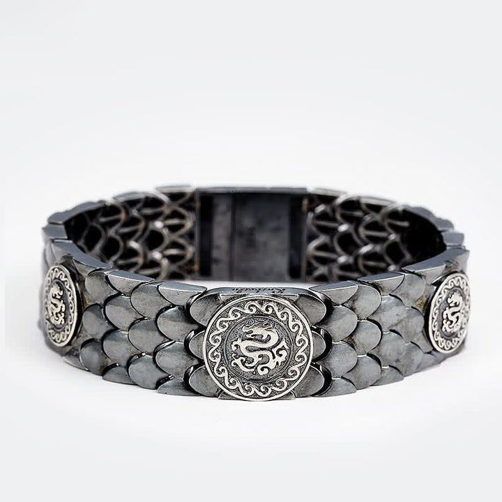 Bracelet jonc porte-bonheur en argent sterling 925 avec écailles de dragon et Buddha Stones