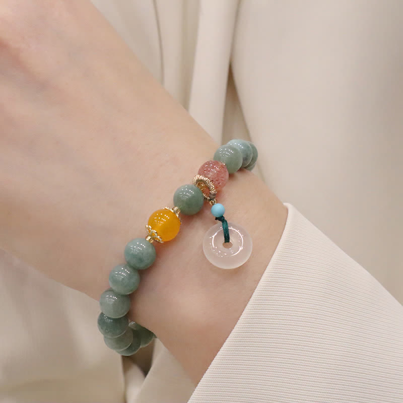 Bracelet de guérison en cristal d'améthyste avec boucle de paix et lotus en jade cyan et citrouille
