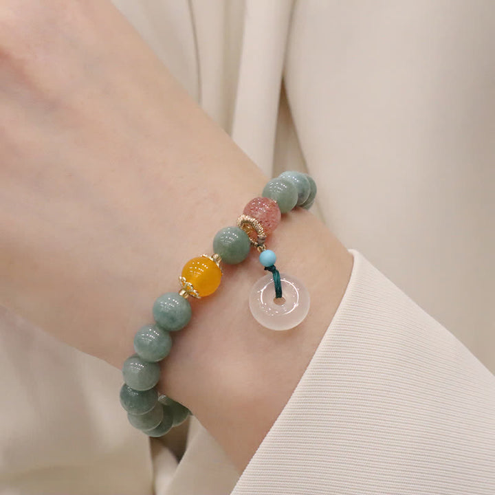 Bracelet de guérison en cristal d'améthyste avec boucle de paix et lotus en jade cyan et citrouille