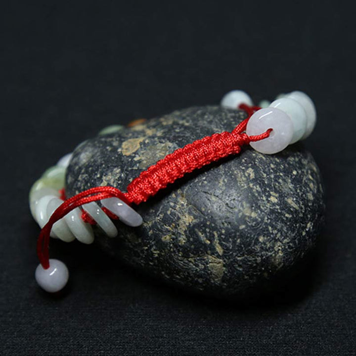 Bracelet tissé en fil rouge porte-bonheur en jade rond avec Buddha Stones