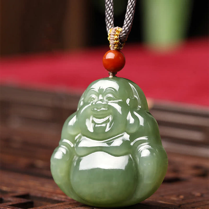 Collier avec pendentif en jade Hetian représentant le Bouddha rieur - image 5