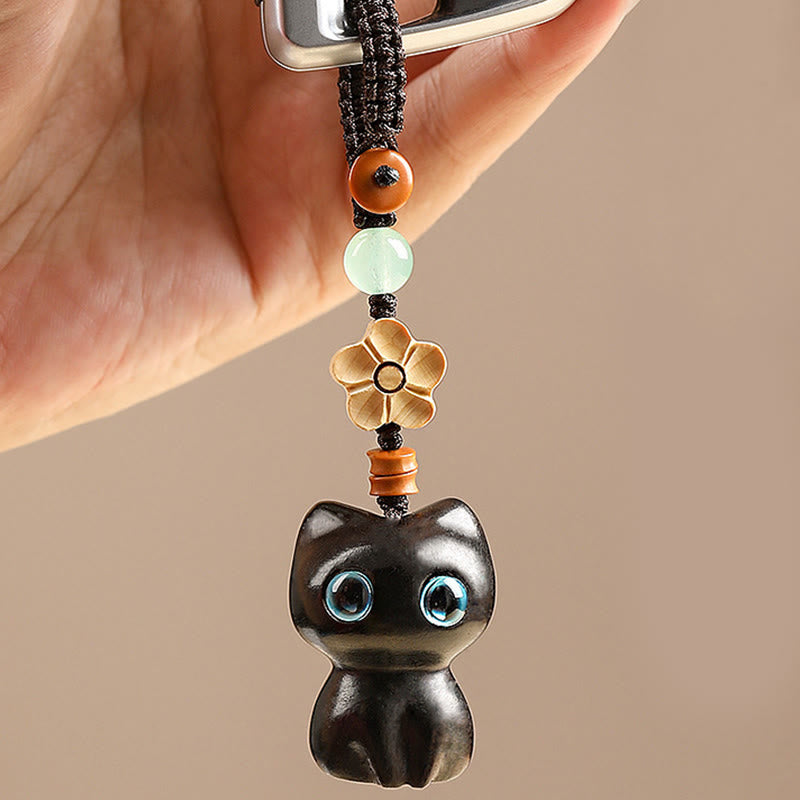 Porte Buddha Stones, mini petite feuille de bois de santal rouge, bois d'ébène, chat porte-bonheur, joli chaton, paix, décoration à suspendre pour téléphone - image 7