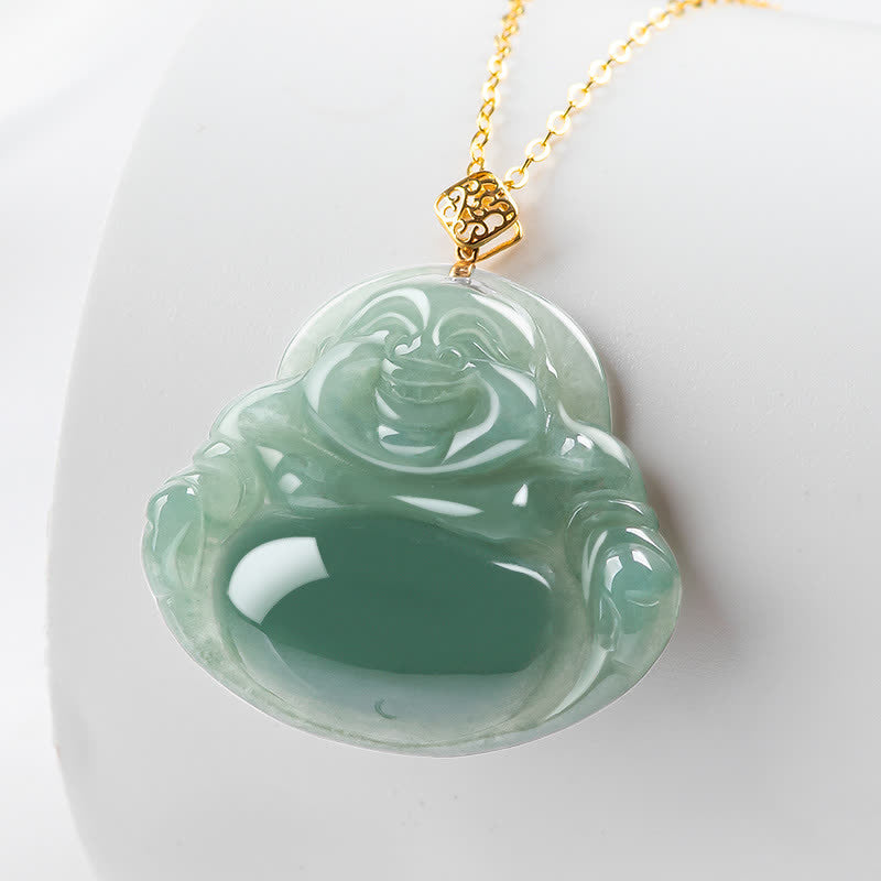 Collier pendentif Bouddha rieur en jade naturel pour la prospérité et l'abondance - image 2