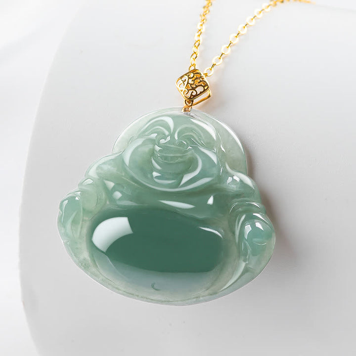 Collier pendentif Bouddha rieur en jade naturel pour la prospérité et l'abondance - image 2