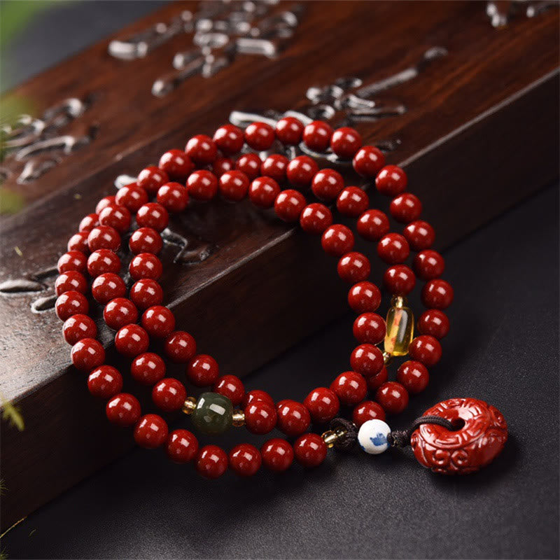 Bracelet Mala tibétain à triple tour avec boucle de paix et Buddha Stones