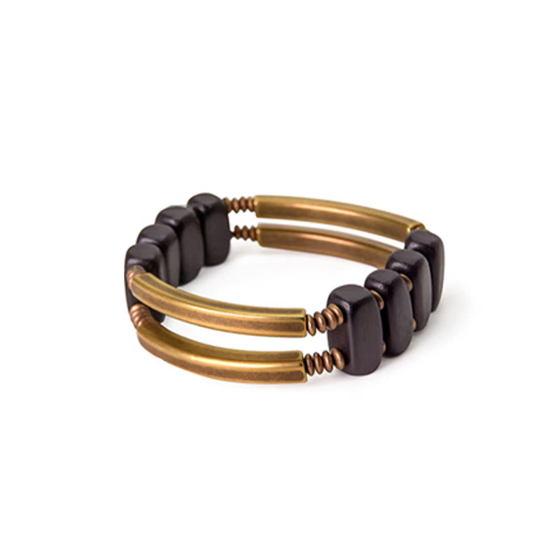 Bracelet double couche en bois d'ébène tibétain, laiton et cuivre, Buddha Stones - image 12