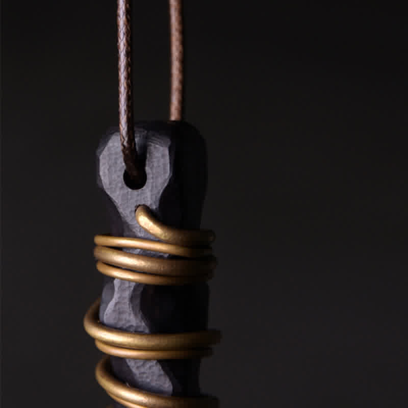 Collier pendentif en Buddha Stones, bois d'ébène du Tibet et laiton, symbole d'équilibre et de paix. - image 4