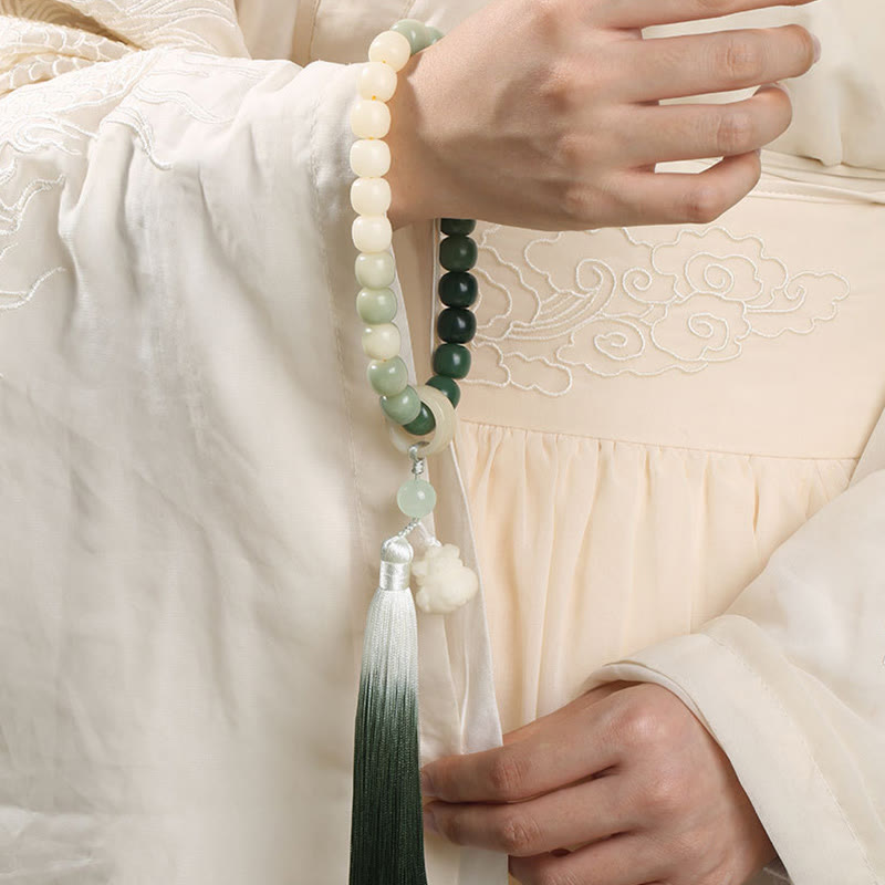 Buddha Stones Dégradé Naturel Graine de Bodhi Fortune Sac d'Argent Sagesse de Lotus Gland Poignet Mala