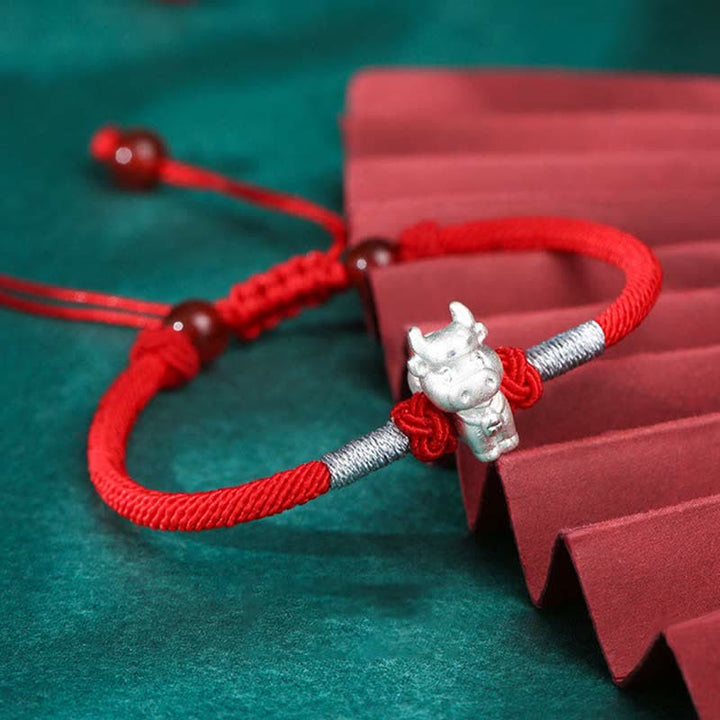Bracelet en argent sterling 999 avec Buddha Stones et signe du zodiaque chinois, cordon rouge, force et chance