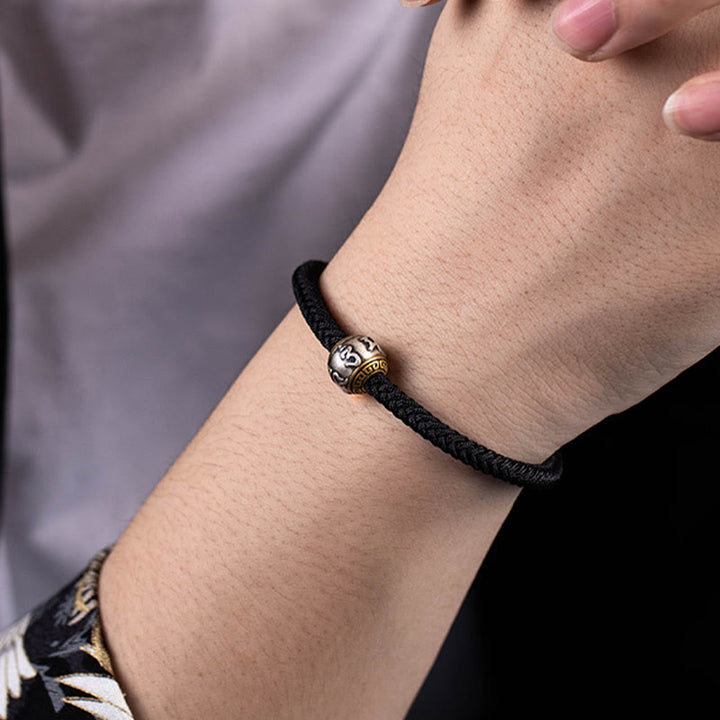 Bracelet tressé en argent sterling 925 fait à la main avec Buddha Stones Om Mani Padme Hum et nœud King Kong