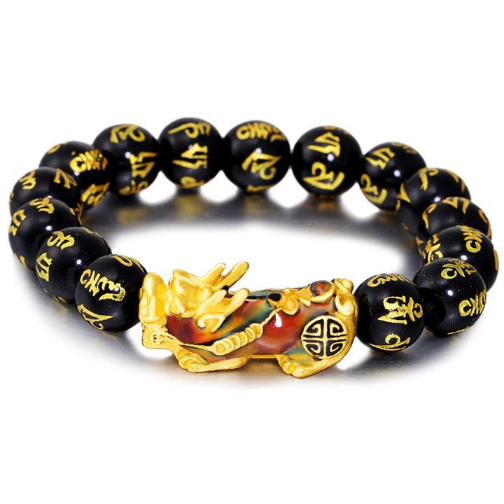 Bracelet Feng Shui PiXiu Obsidienne Om Mani Padme Hum Richesse - 12 mm - image 0