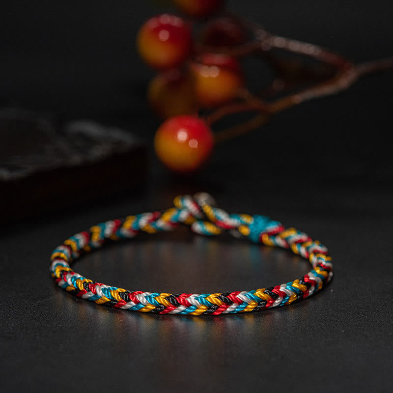 Bracelet tressé de protection en fil de cinq couleurs fait main avec Buddha Stones au Tibet - image 6