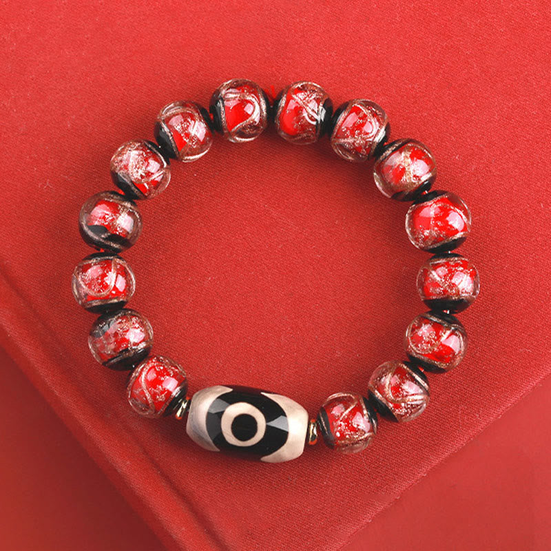 Buddha Stones Perle Dzi tibétaine à neuf yeux Perle Dzi à trois yeux Bracelet de richesse en perles de verre Liuli
