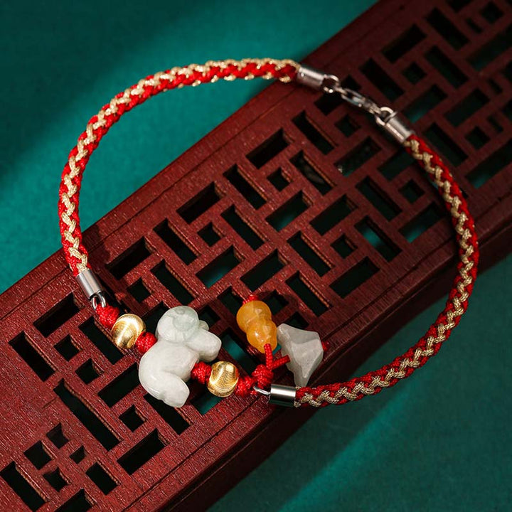 Bracelet de cheville en fil rouge avec Buddha Stones et signe du zodiaque chinois