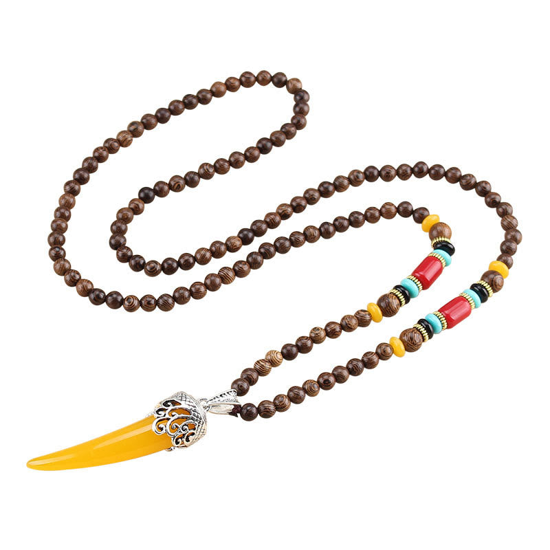 Collier pendentif de méditation en bois de wengé et pierre turquoise de style corne