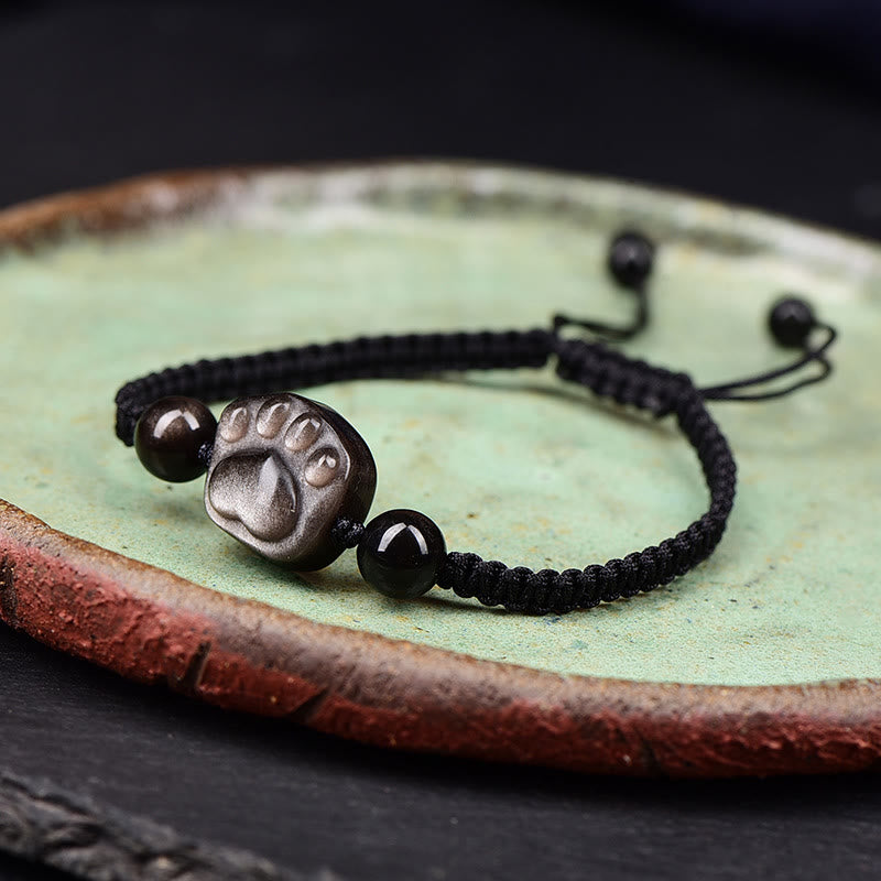 Bracelet en corde de protection pour griffes de chat Buddha Stones en obsidienne argentée naturelle et brillante en obsidienne dorée - image 8