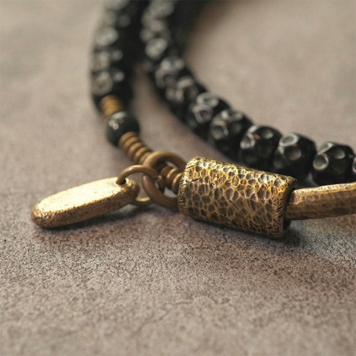 Bracelet triple tour en cuivre et coquille de noix de coco rétro Buddha Stones