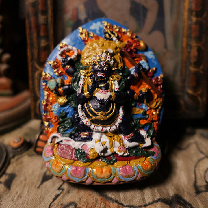 Buddha Stones Mini Daikokuten Dieu de la richesse Bouddha Tibet Argile Sérénité Décoration de la maison - 9,6 x 7,8 cm - image 0