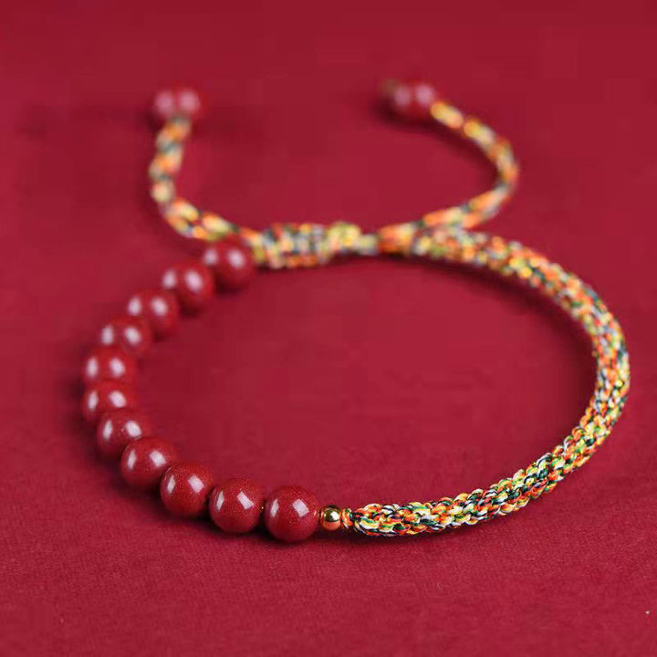 Bracelet en corde de bénédiction avec nœud King Kong en cinabre naturel et Buddha Stones