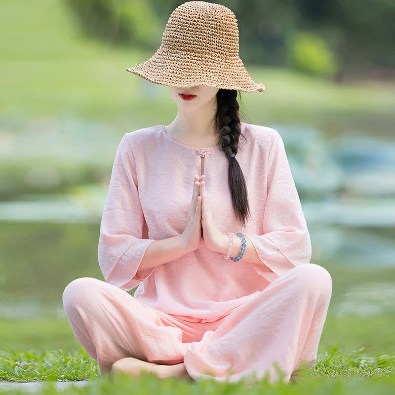 Ensemble de vêtements pour femme Tai Chi Méditation Prière Zen Spirituel Matin Pratique - Rose - US8-10，UK/AU12-14，EU40-42 (2XL) - image 15