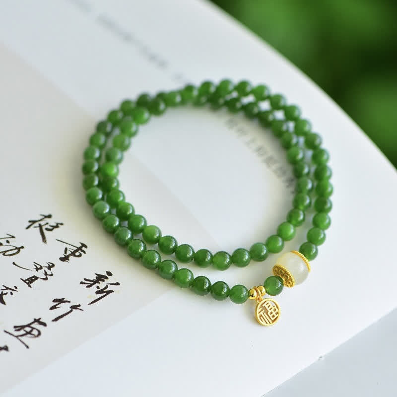 Bracelet de bénédiction du bonheur en jade cyan Hetian