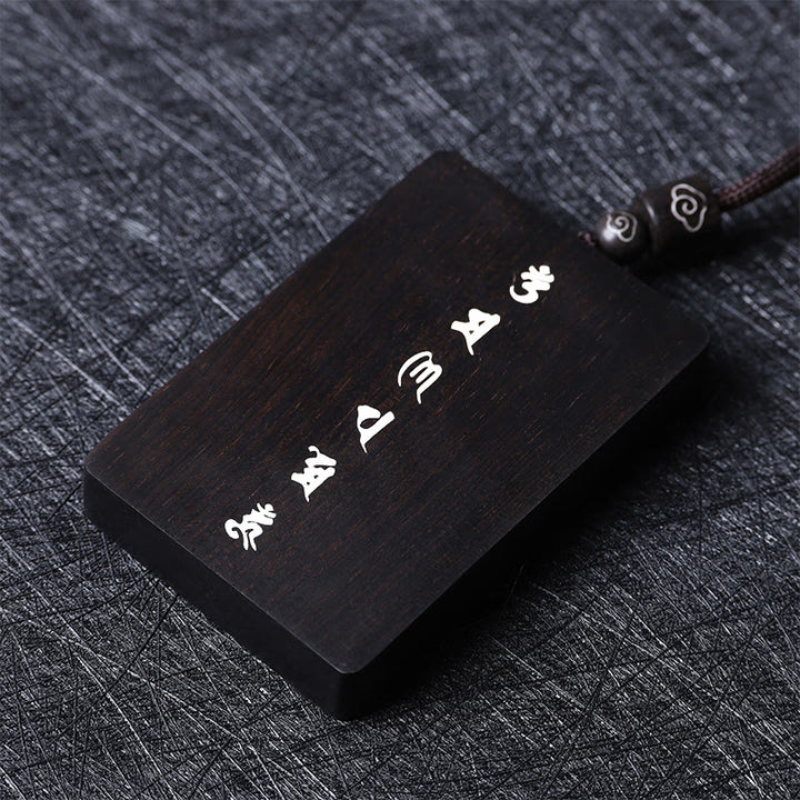 Collier pendentif de protection incrusté de Buddha Stones en argent sterling 999 avec petite feuille de bois de santal rouge et bois d'ébène Om Mani Padme Hum - image 16
