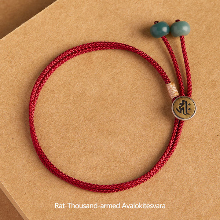 Bracelet tressé en argent sterling 925 fait à la main avec Buddha Stones et symbole du zodiaque chinois, Bouddha cyan Bodhi Seed Protection