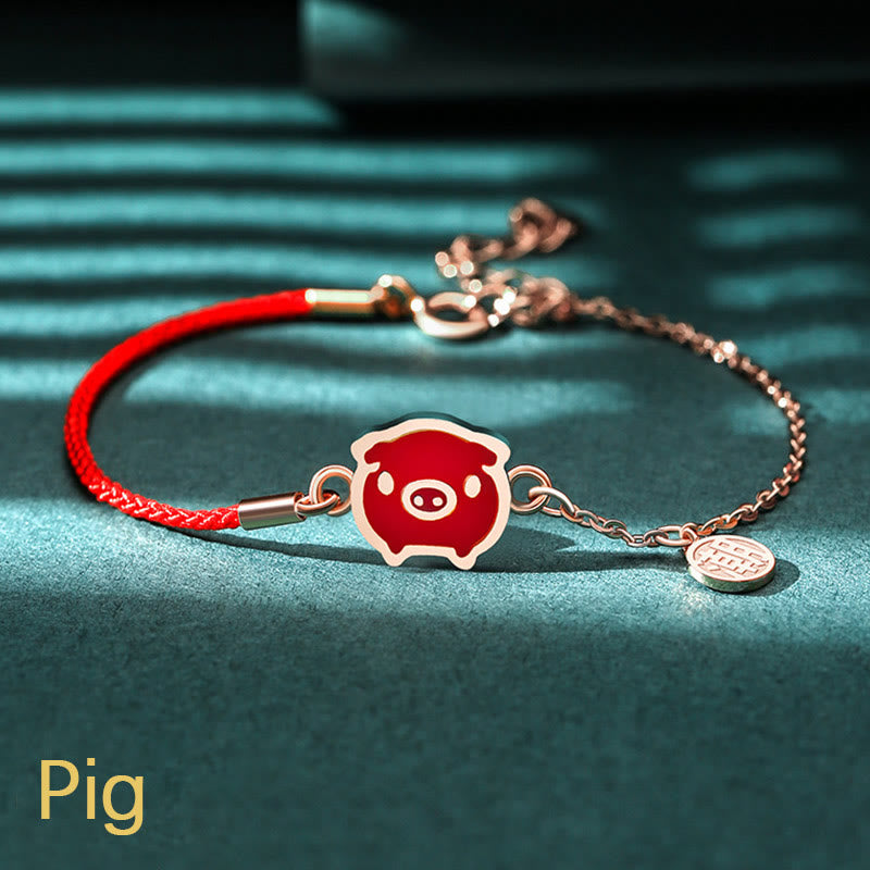 Bracelet chaîne en fil rouge Buddha Stones en argent sterling 925 changeant de couleur, signe du zodiaque chinois, protection de la chance